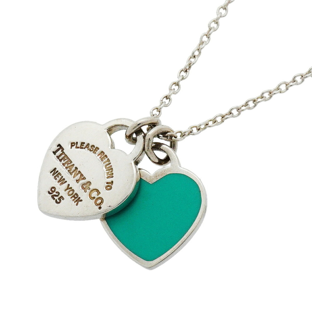 Tiffany & Co. Double Return to Heart Necklace, Sterling Silver 925, Blue, Wom...